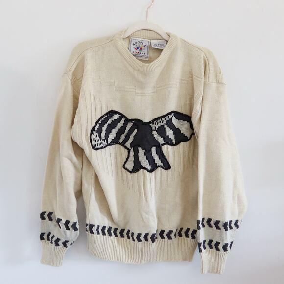 Vintage Sweaters - Vintage Hoopla Eagle Bird Cream Crewneck Sweater Medium